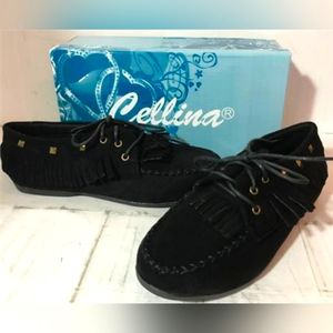 Cellina Women's Faux Suede Fringe Shoes, Black